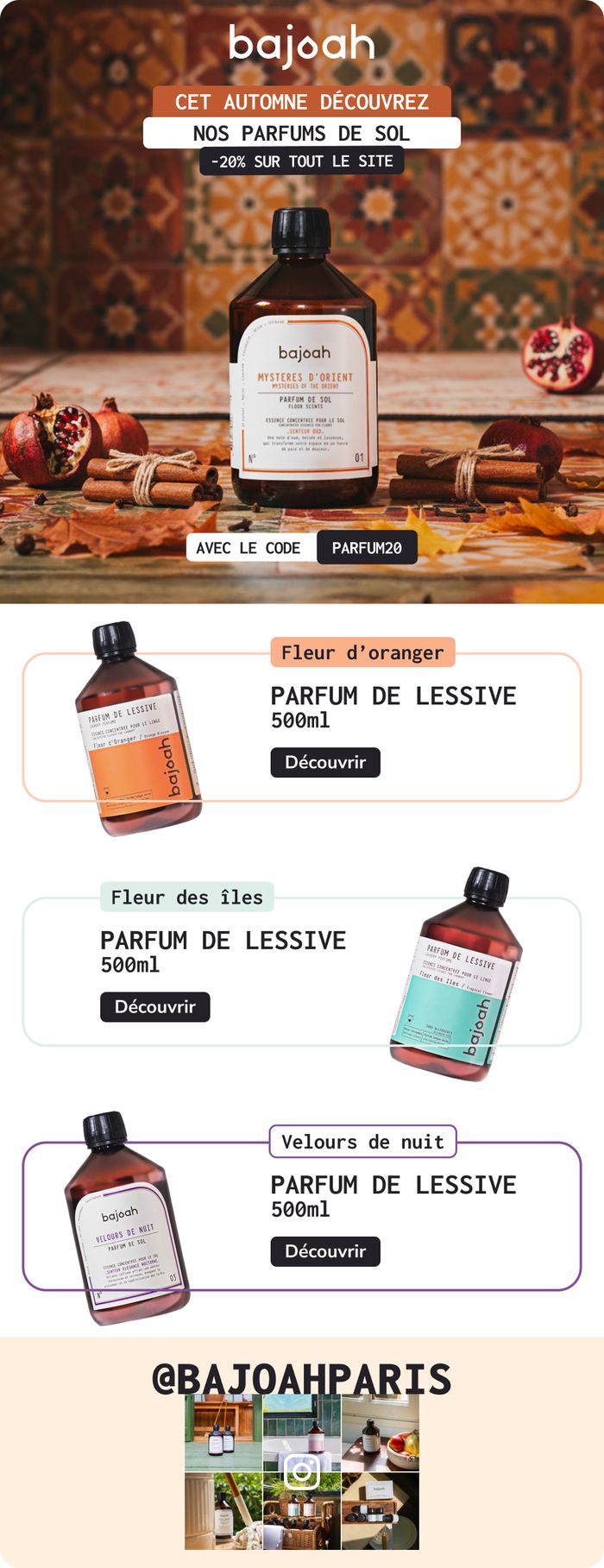 Newsletter Bajoah, parfums de linge, campagne automne