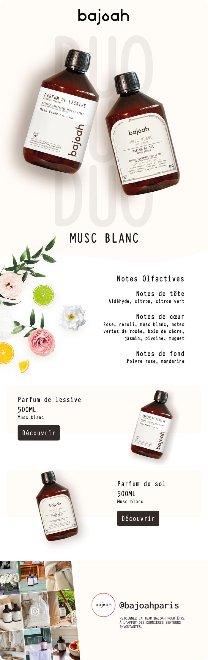 Newsletter Bajoah, parfums de linge, campagne musc blanc