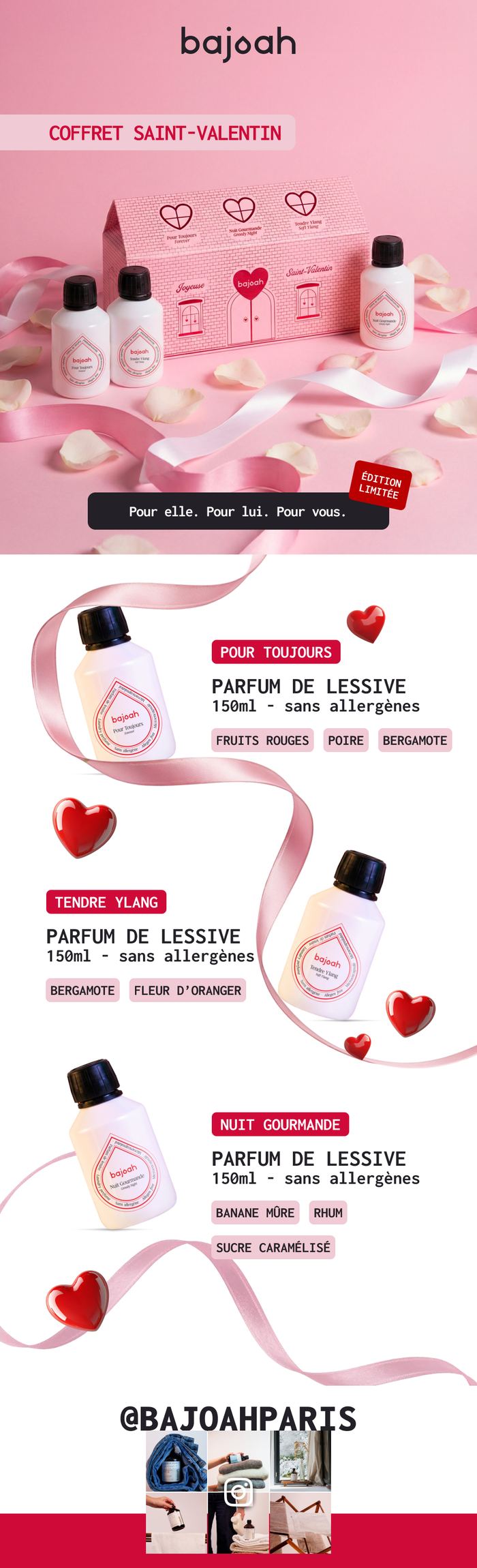 Newsletter Bajoah, parfums de linge, campagne Saint-Valentin
