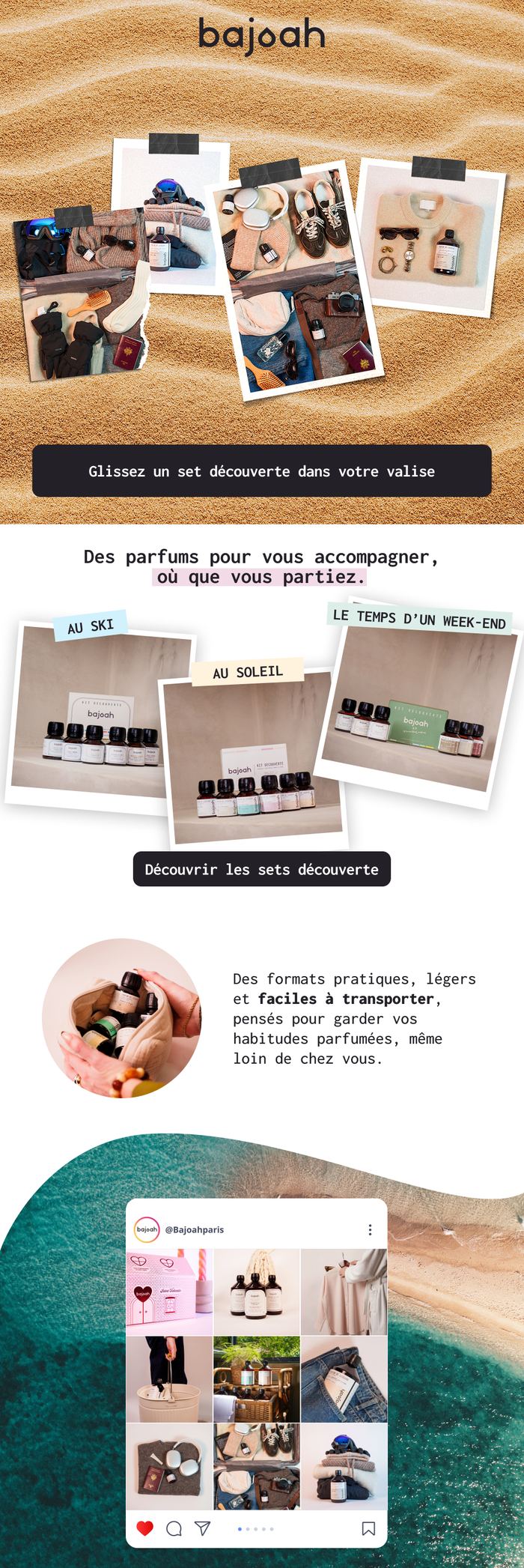Newsletter Bajoah, parfums de linge, campagne voyage