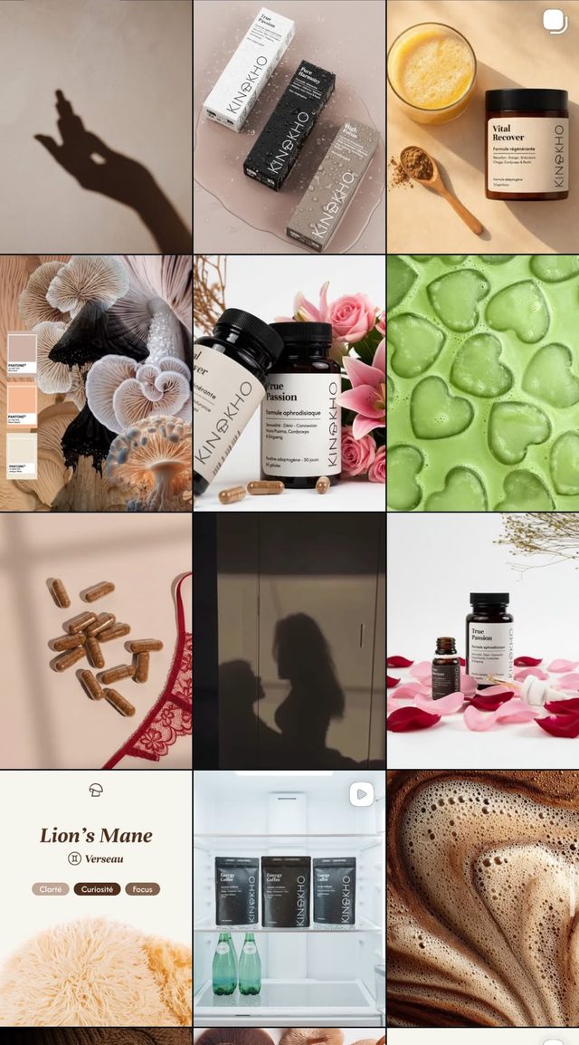 Feed Instagram Kinokho, compléments bien-être, écran 1