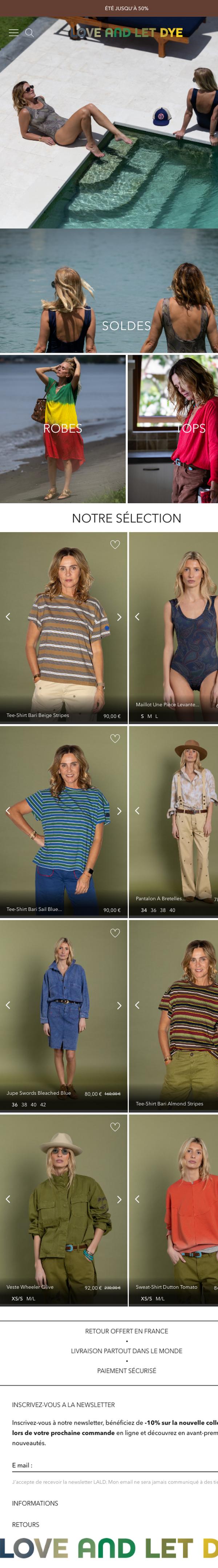 Page d'accueil du site e-commerce LALD, prêt-à-porter, version mobile