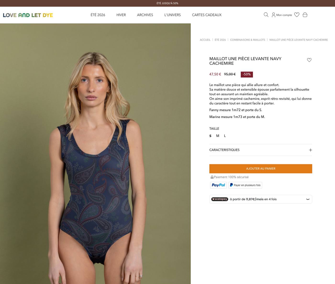 Fiche produit du site e-commerce LALD, prêt-à-porter