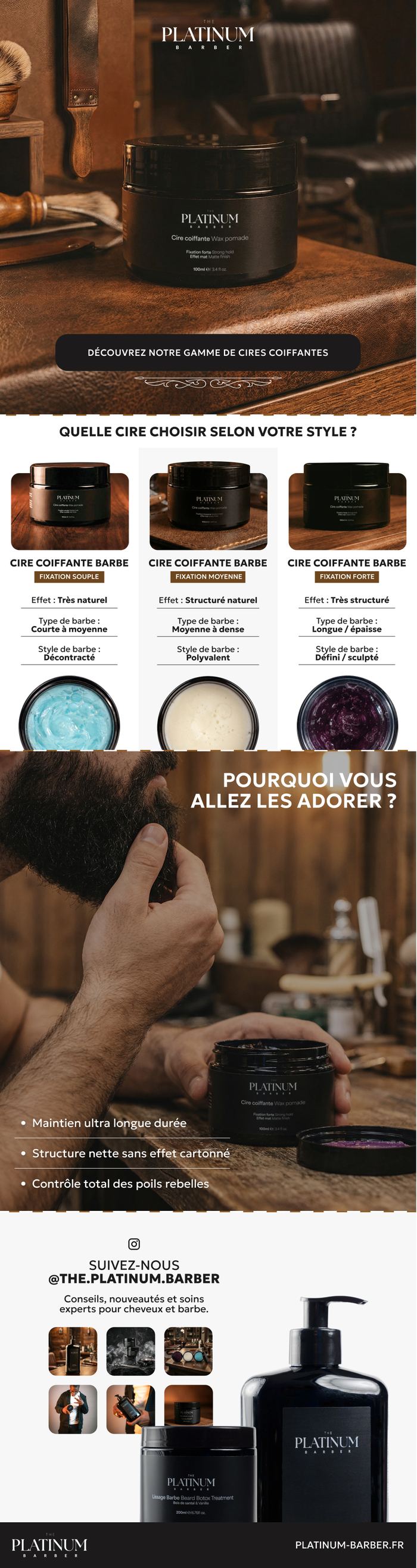 Newsletter Platinum Barber, grooming homme, campagne cire